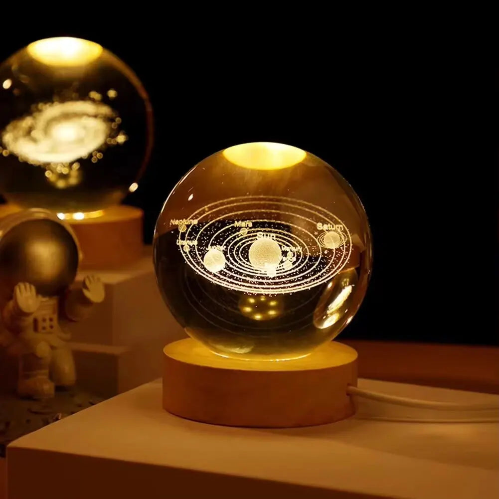 3D Crystal Ball Lamp with Galaxy and Planetary Projections